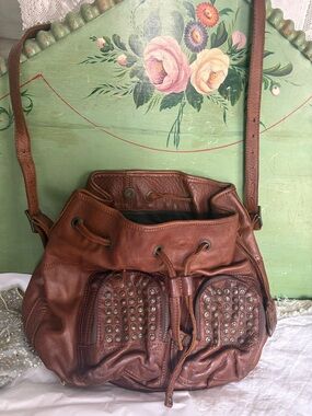 Frye Brown Leather and Gray Fabric Backpack USED condition!!